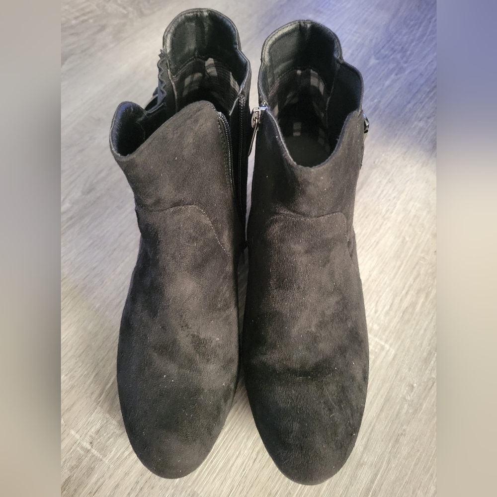 Women's Cloudwalkers Ankle Boots Sz 12W Side Zip Faux Black Charlie 5121 Used